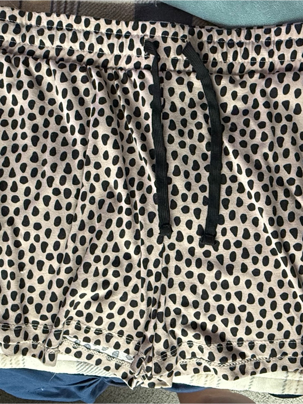 Beige Polka Dot Drawstring Athletic Shorts with Black Accents